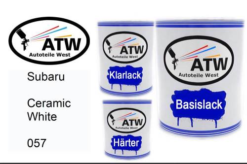 Subaru, Ceramic White, 057: 1L Lackdose + 1L Klarlack + 500ml Härter - Set, von ATW Autoteile West.